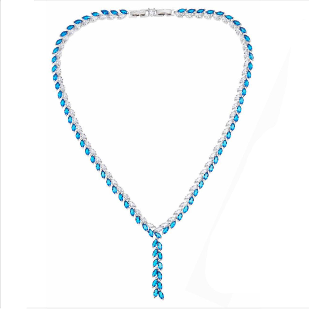 Collana Donna Ottaviani Bronzo Tennis Foglie Zirconi Bianchi Azzurro 500902C